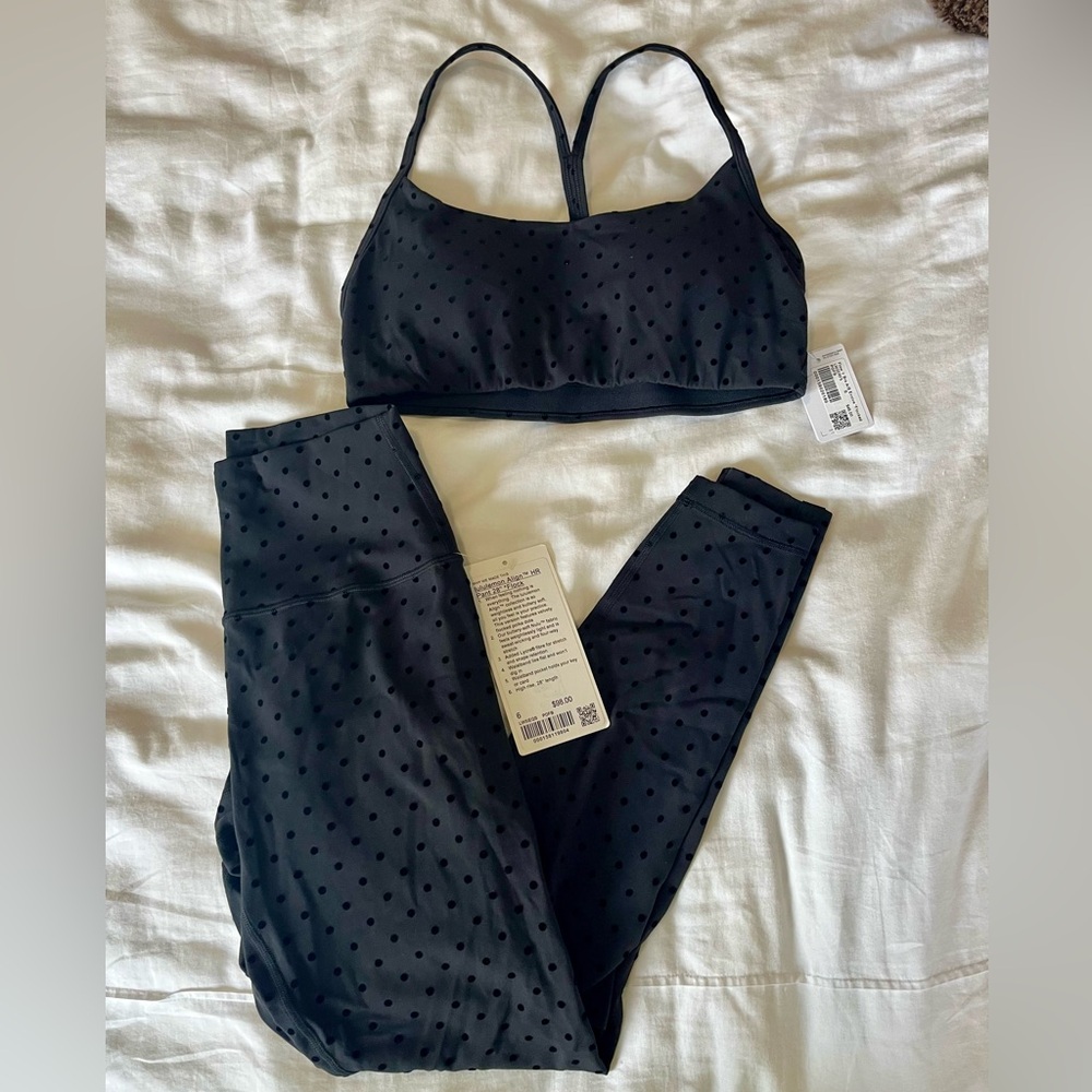 lululemon athletica polka flock black  Bra & Leggings set
